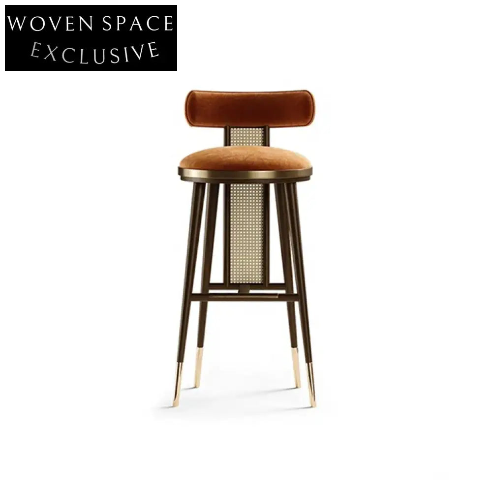 Chic Velvet Rattan Counter Bar Stool with Elegant Golden Wood Legs