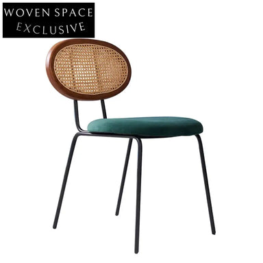 Chic Vintage Rattan Dining Chair, Metal Frame, Comfortable Cushioned Accent Chair