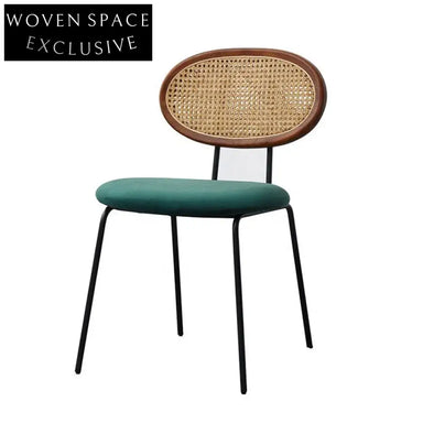 Chic Vintage Rattan Dining Chair, Metal Frame, Comfortable Cushioned Accent Chair