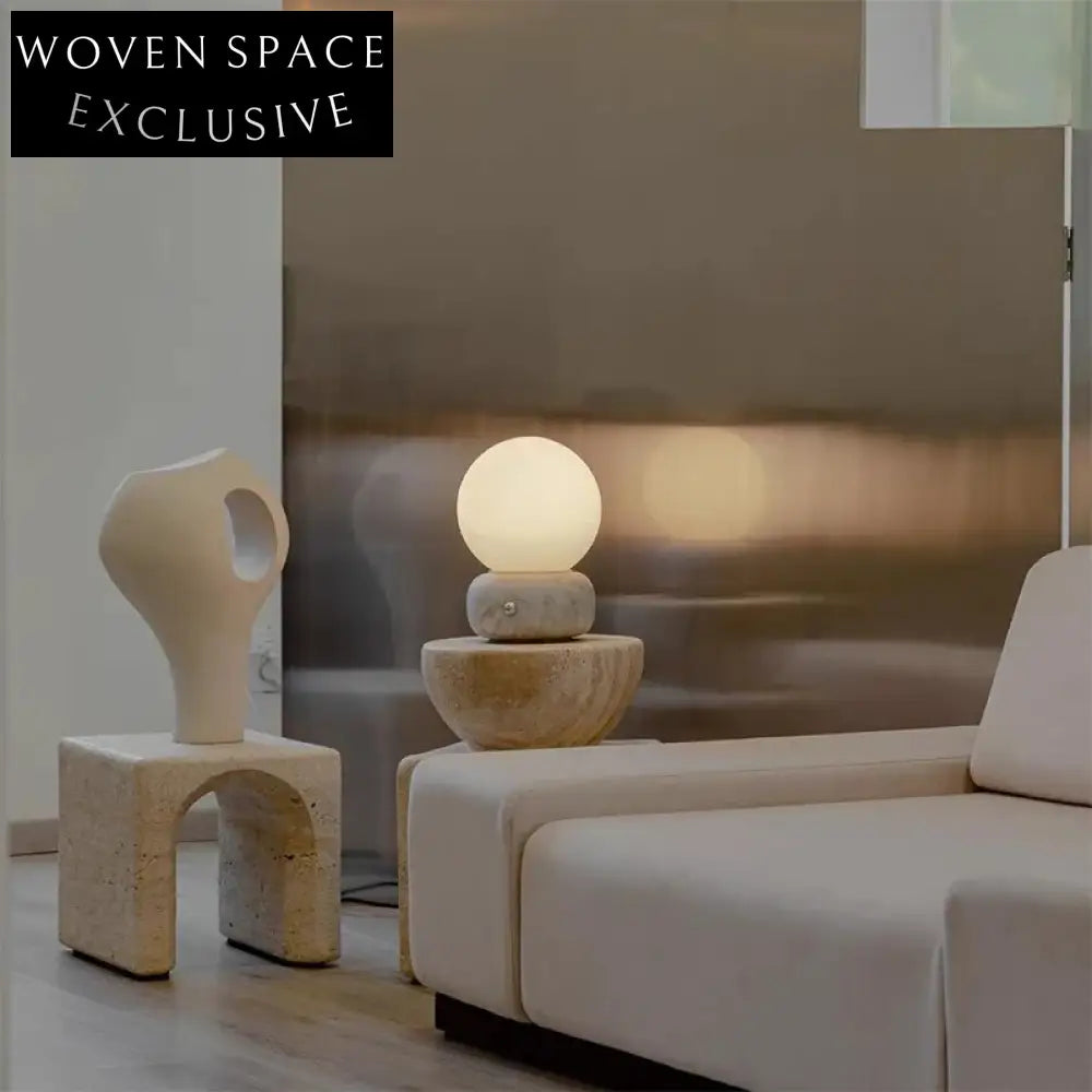 Chic Wabi Sabi Travertine Stone Modern Table Lamp for Living Room Bedroom