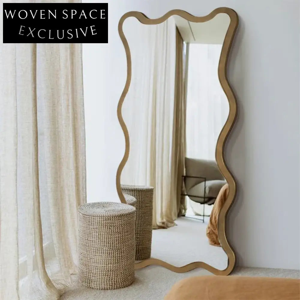 Chic Wavy Full Length Floor Mirror, Modern Wooden Frame Home Decor