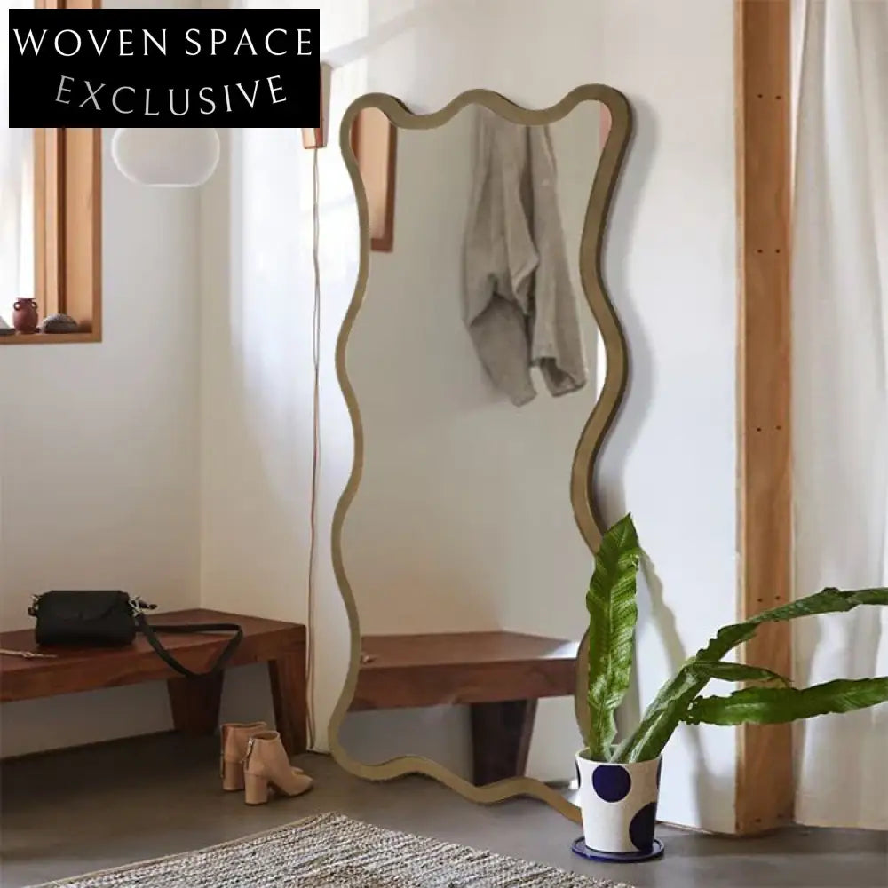 Chic Wavy Full Length Floor Mirror, Modern Wooden Frame Home Decor