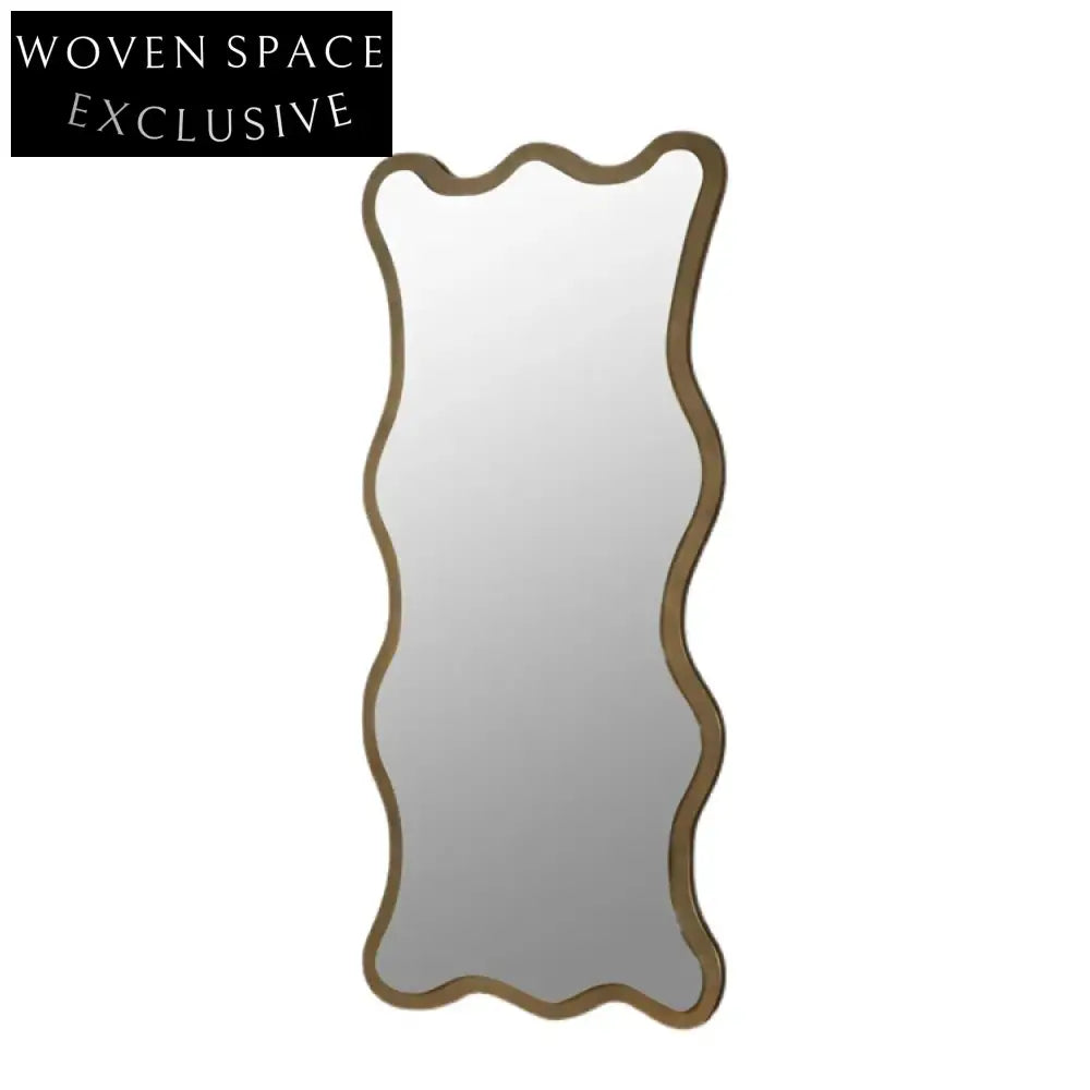 Chic Wavy Full Length Floor Mirror, Modern Wooden Frame Home Decor