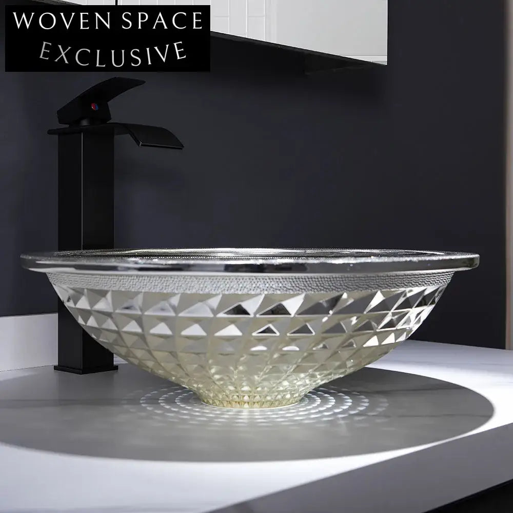Circular Tempered Glass Bathroom Vanity Vessel Sink with Decorative Edge