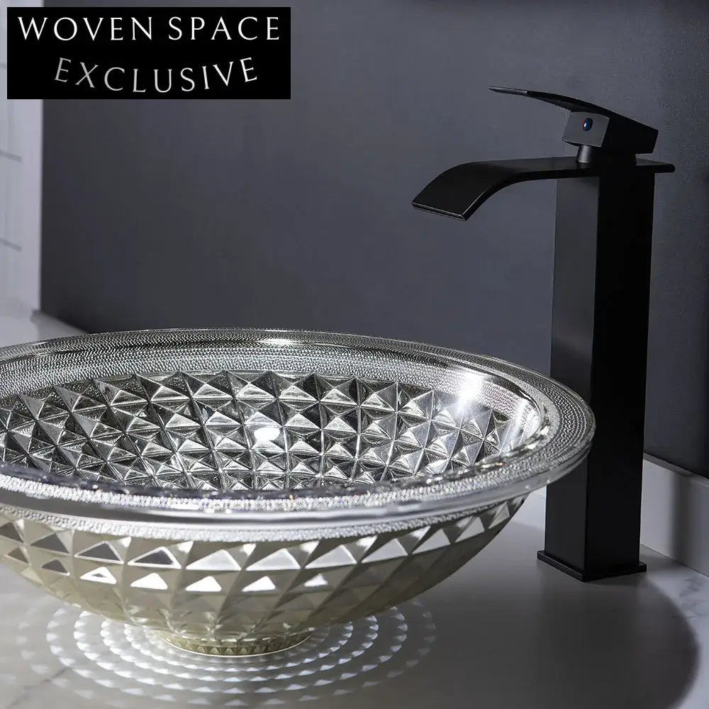Circular Tempered Glass Bathroom Vanity Vessel Sink with Decorative Edge