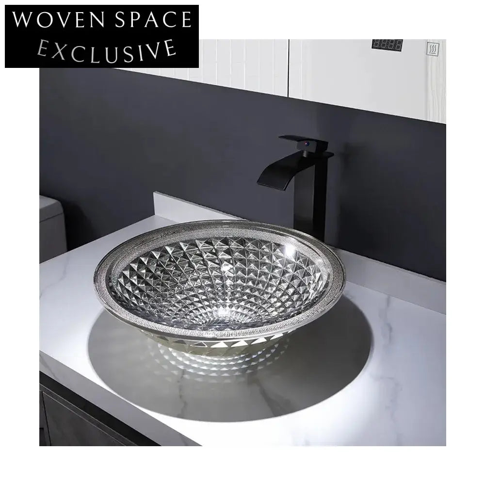 Circular Tempered Glass Bathroom Vanity Vessel Sink with Decorative Edge