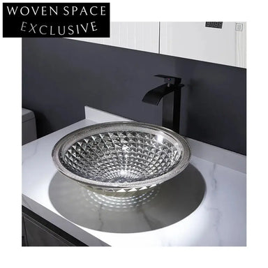 Circular Tempered Glass Bathroom Vanity Vessel Sink with Decorative Edge