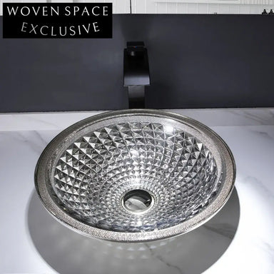 Circular Tempered Glass Bathroom Vanity Vessel Sink with Decorative Edge