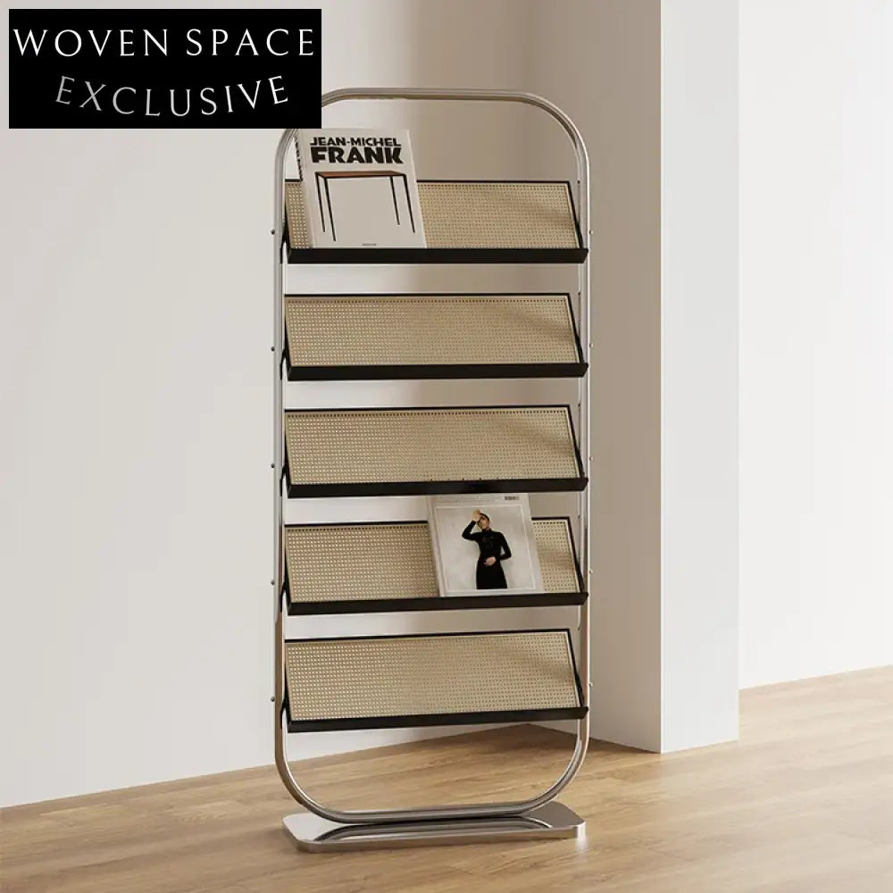 Newspaper Rack For Library Classic Metal & Rattan Library Newspaper Rack for Study Room Bookshelf ...