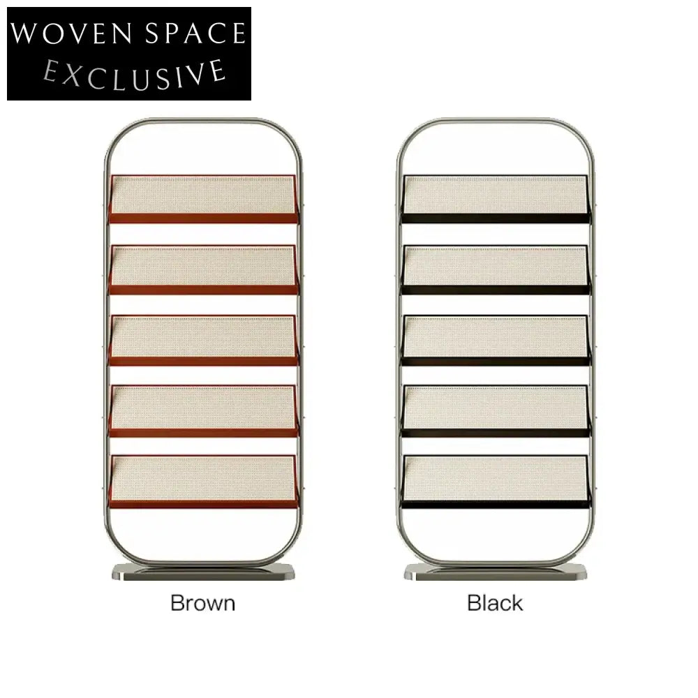 Classic Metal & Rattan Library Newspaper Rack for Study Room Bookshelf