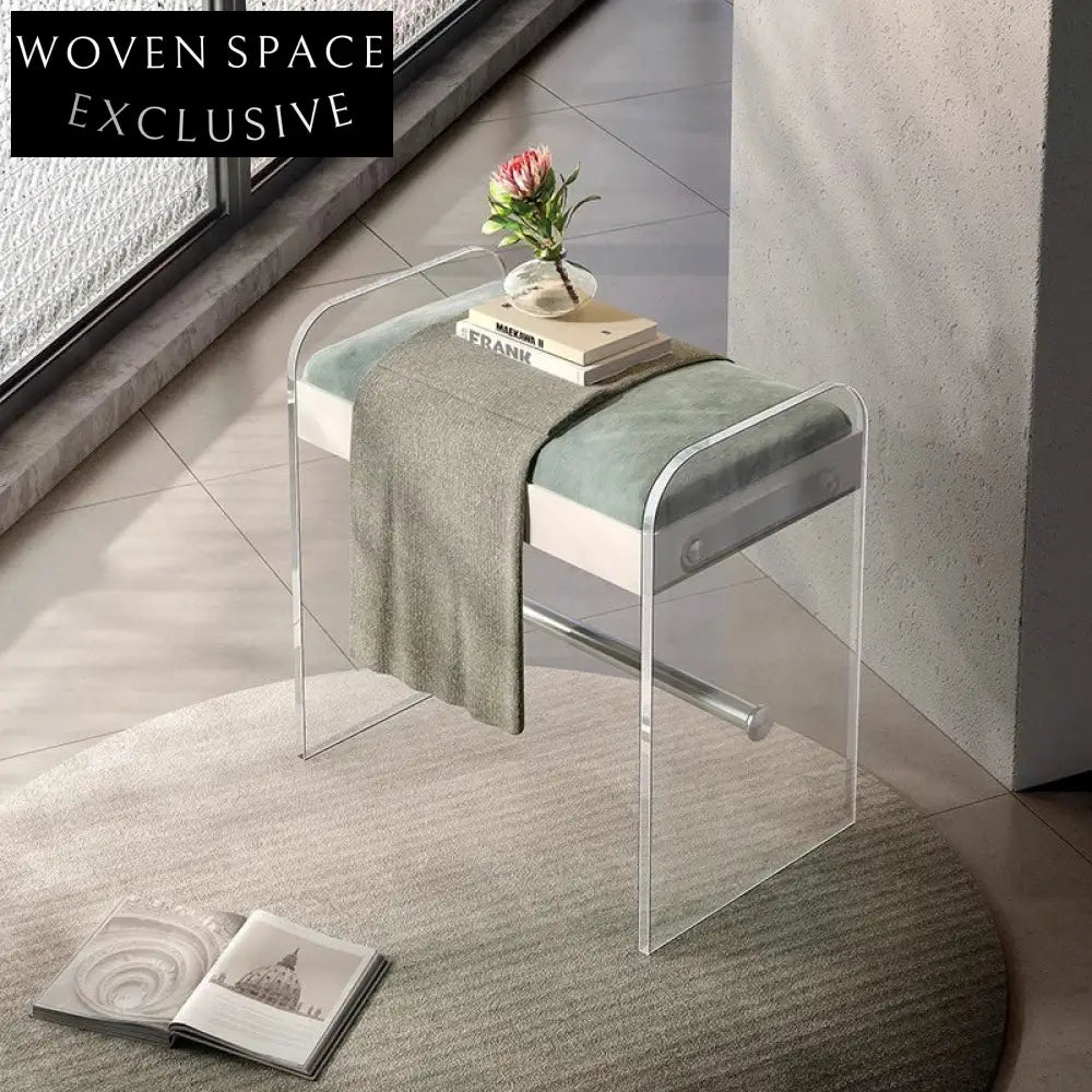 Clear Acrylic Velvet Dressing Stool Modern Vanity Chair Kids Leisure Seat
