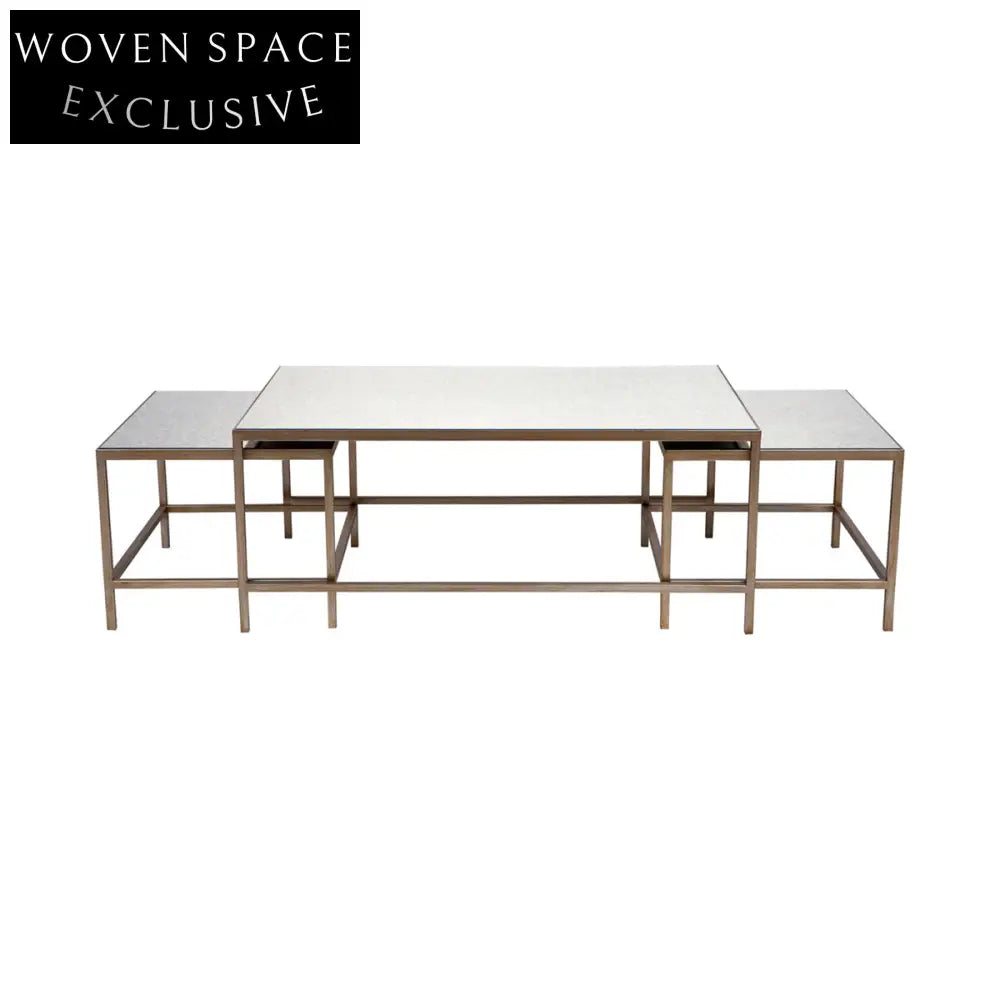 Cocktail Mirrored Nesting Coffee Tables - Antique Gold