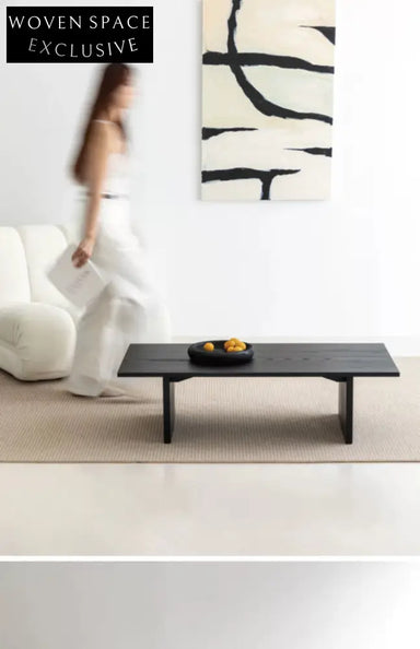 coffee table black solid wood foldable multifunctional 【black】