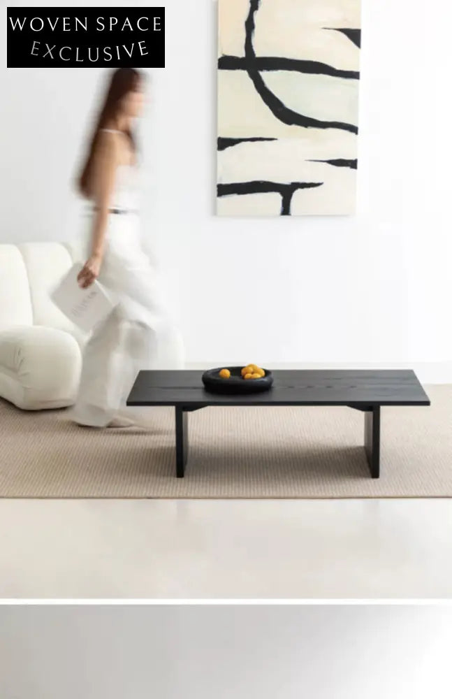 coffee table black solid wood foldable multifunctional 【black】