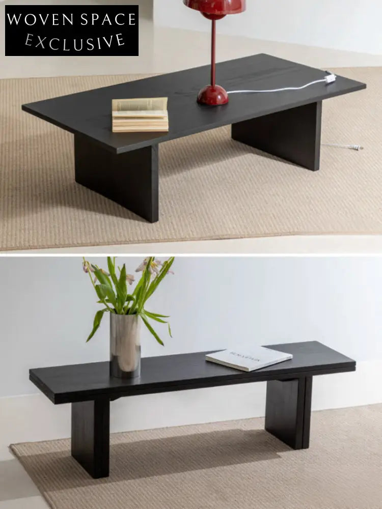 coffee table black solid wood foldable multifunctional 【black】