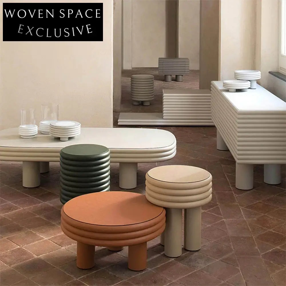 Colorful Nordic Wood Round Coffee Table Set Modern Living Room Side Furniture