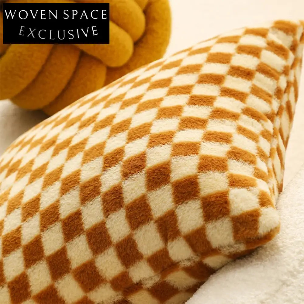 Comfortable Green Checkerboard Fabric Square Bed Pillow for Home Decor