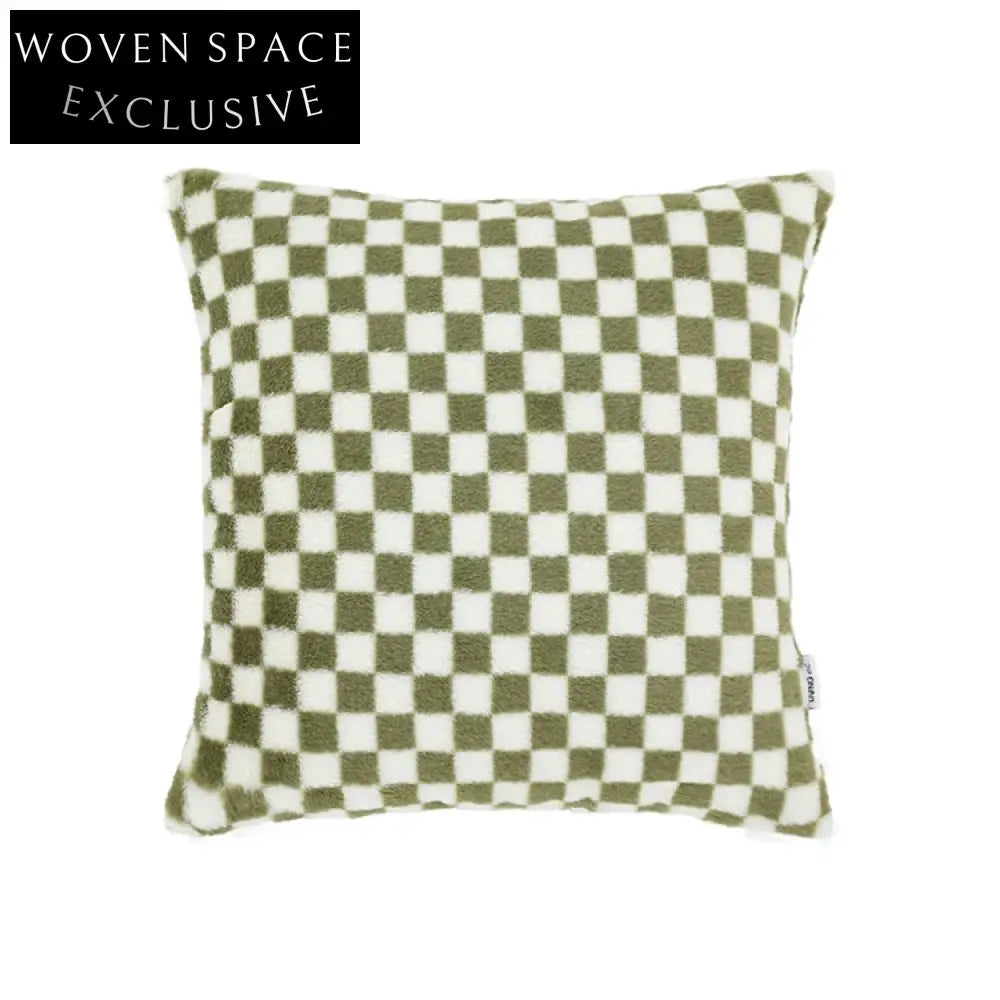 Comfortable Green Checkerboard Fabric Square Bed Pillow for Home Decor
