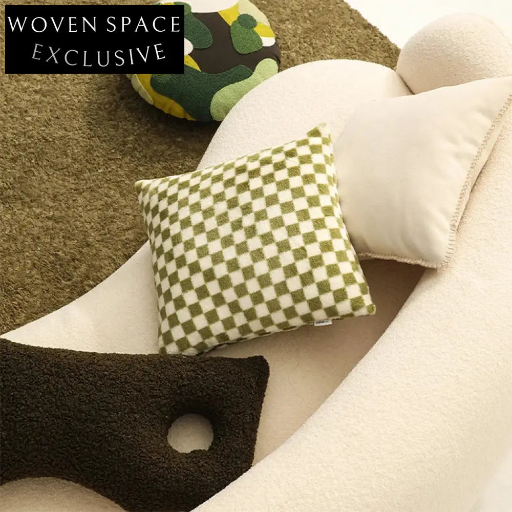 Comfortable Green Checkerboard Fabric Square Bed Pillow for Home Decor