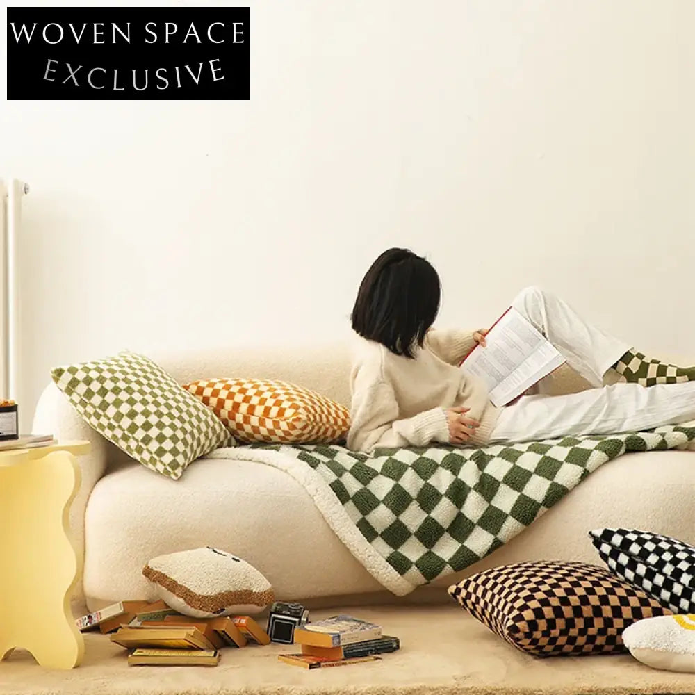 Comfortable Green Checkerboard Fabric Square Bed Pillow for Home Decor