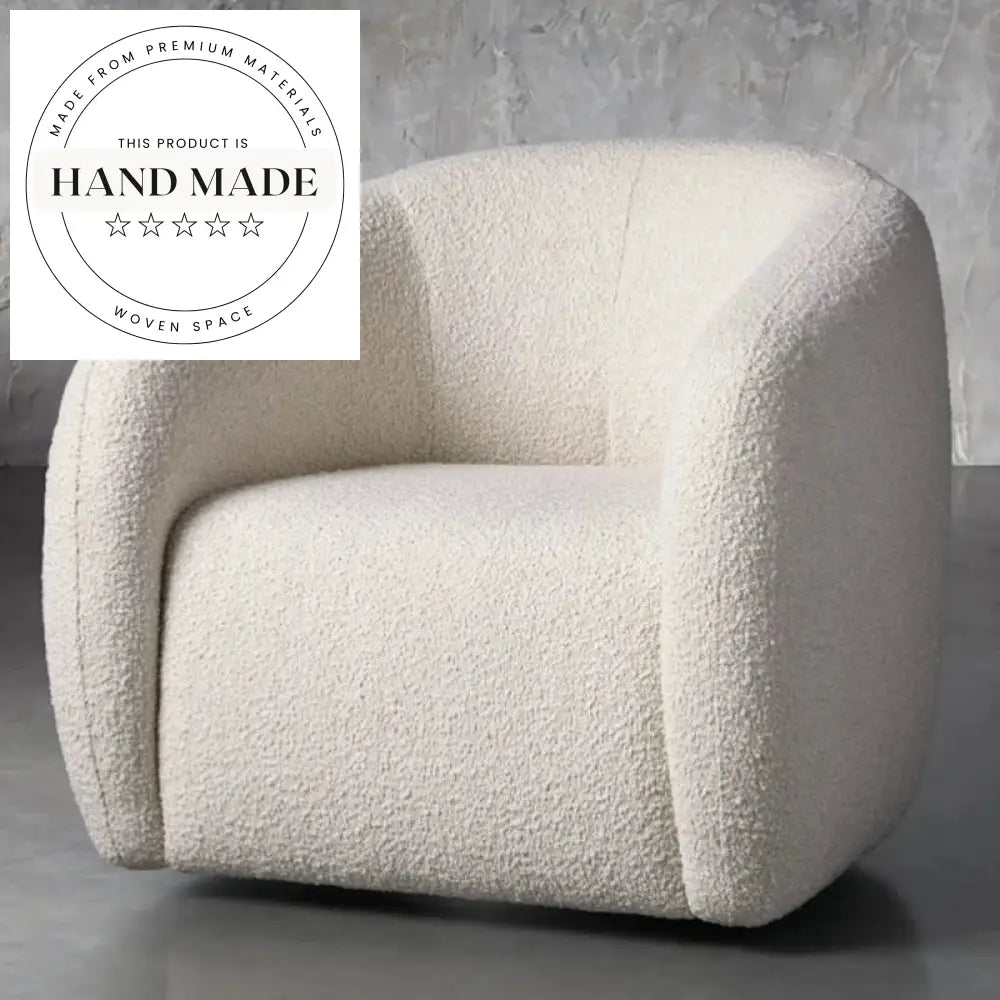 Comfortable Ivory Boucle Fabric Swivel Modern Living Room Accent Chair