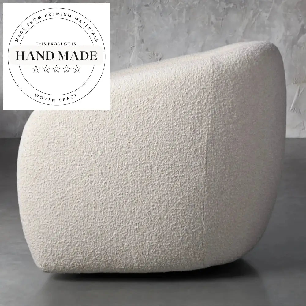 Comfortable Ivory Boucle Fabric Swivel Modern Living Room Accent Chair