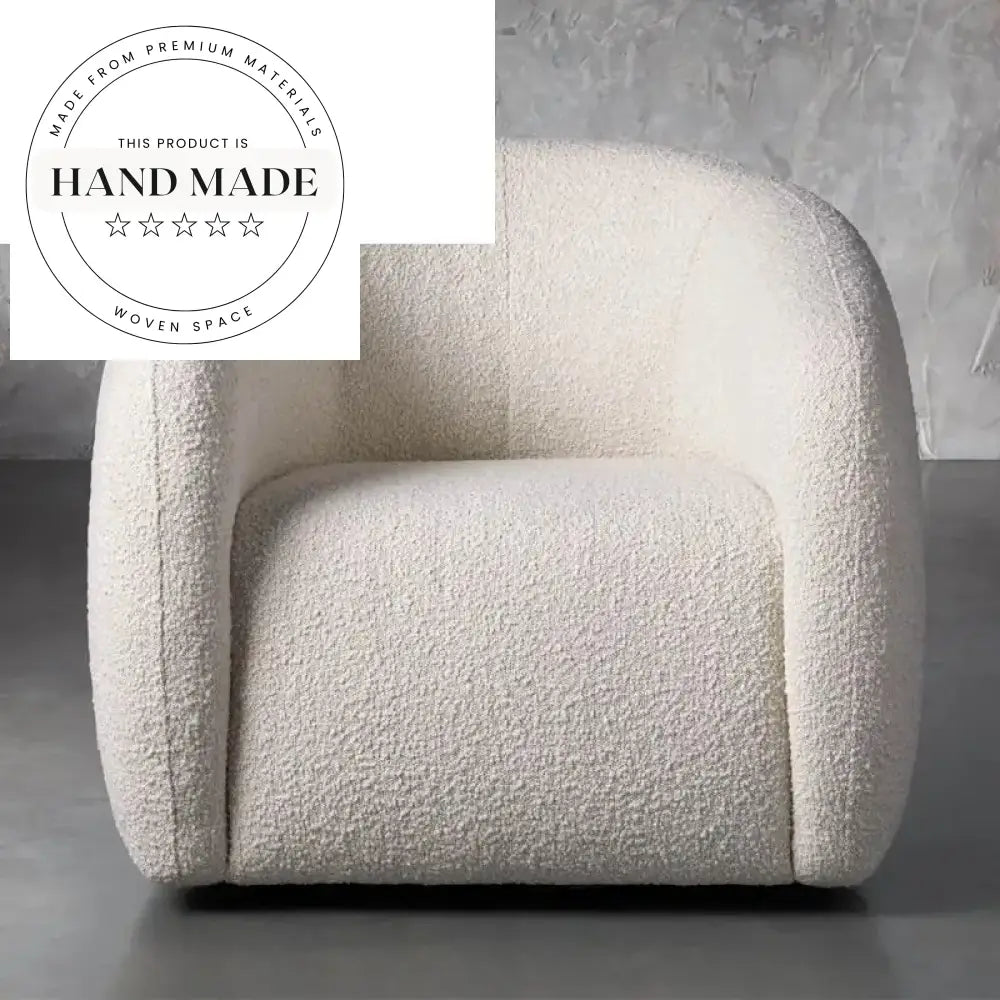 Comfortable Ivory Boucle Fabric Swivel Modern Living Room Accent Chair