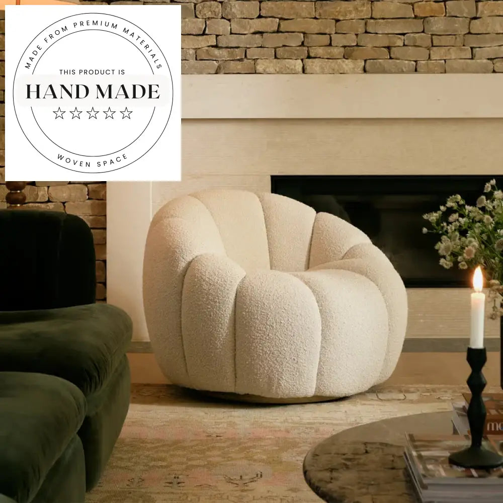Comfortable Ivory Boucle Swivel Accent Lounge Chair