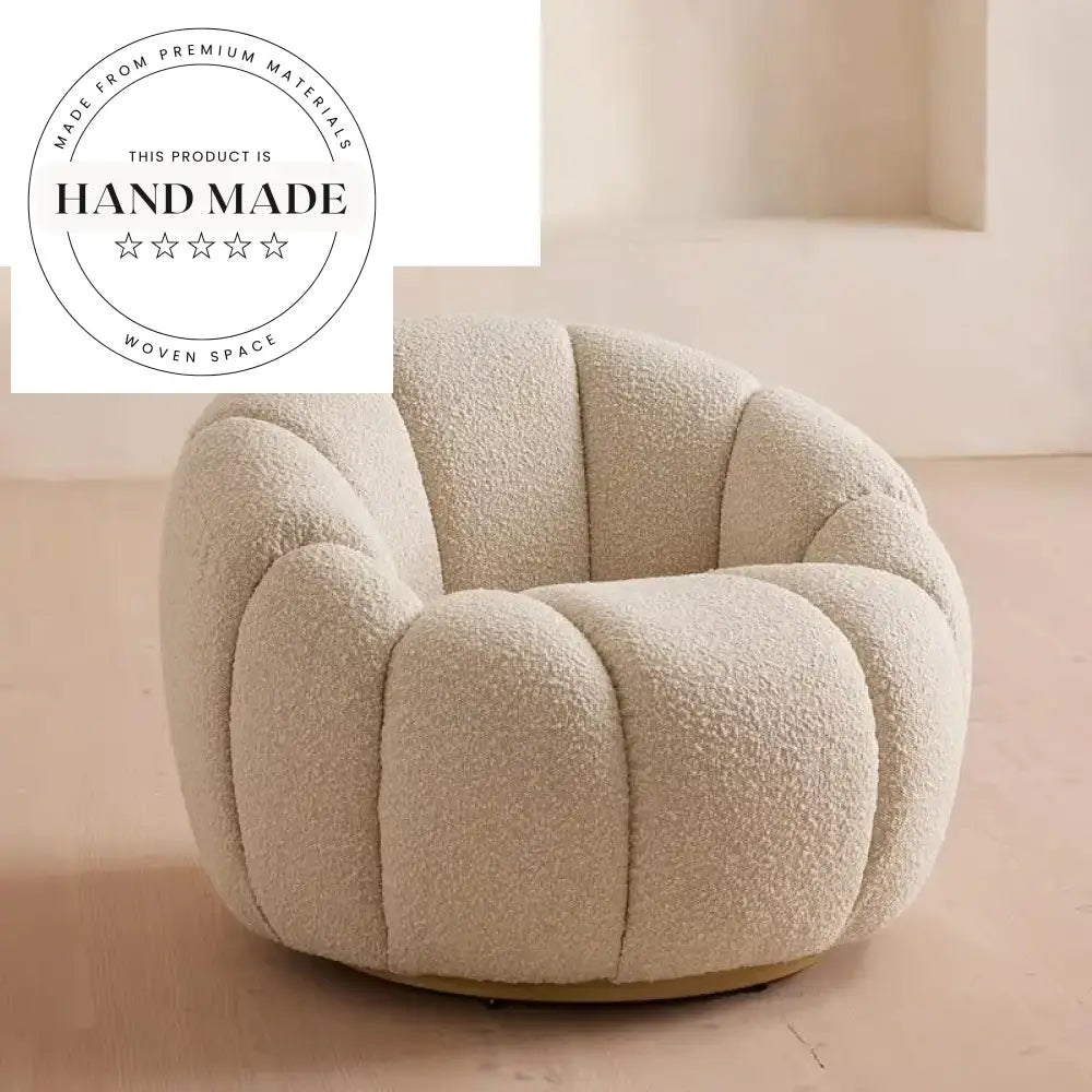 Comfortable Ivory Boucle Swivel Accent Lounge Chair