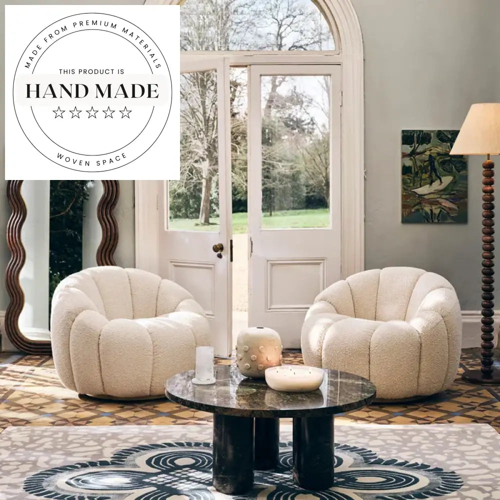Comfortable Ivory Boucle Swivel Accent Lounge Chair