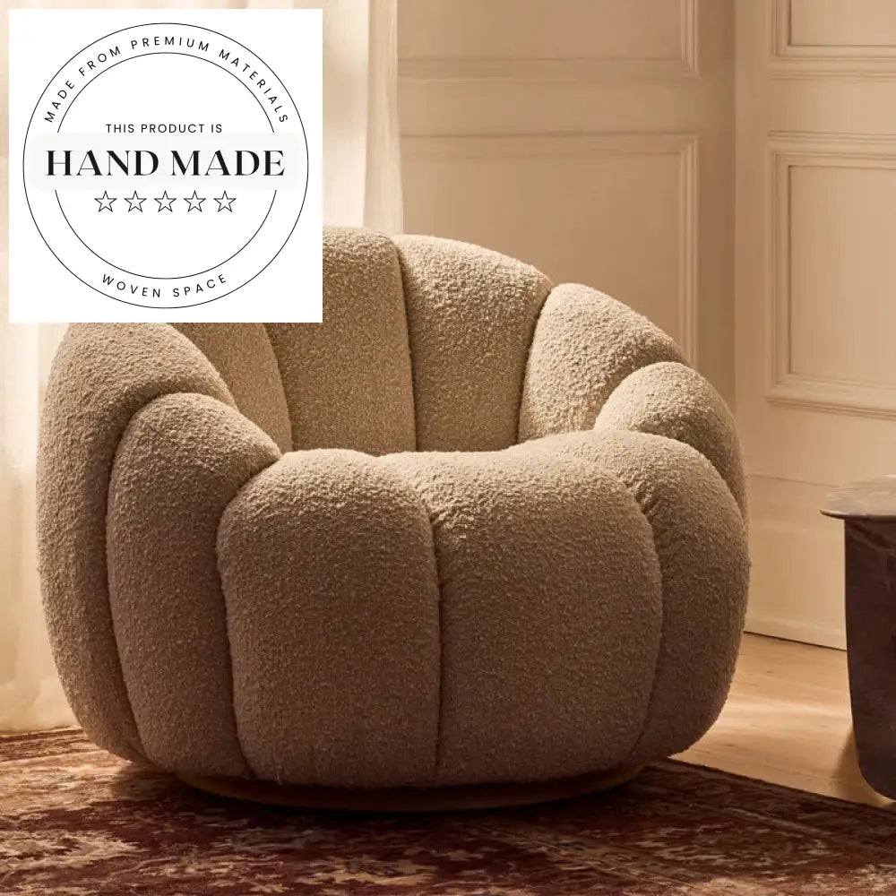 Comfortable Ivory Boucle Swivel Accent Lounge Chair