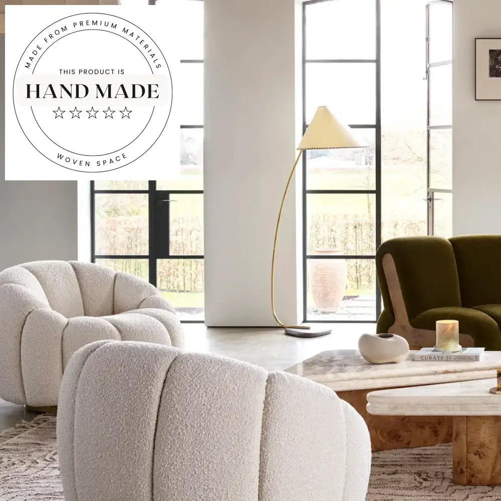 Comfortable Ivory Boucle Swivel Accent Lounge Chair