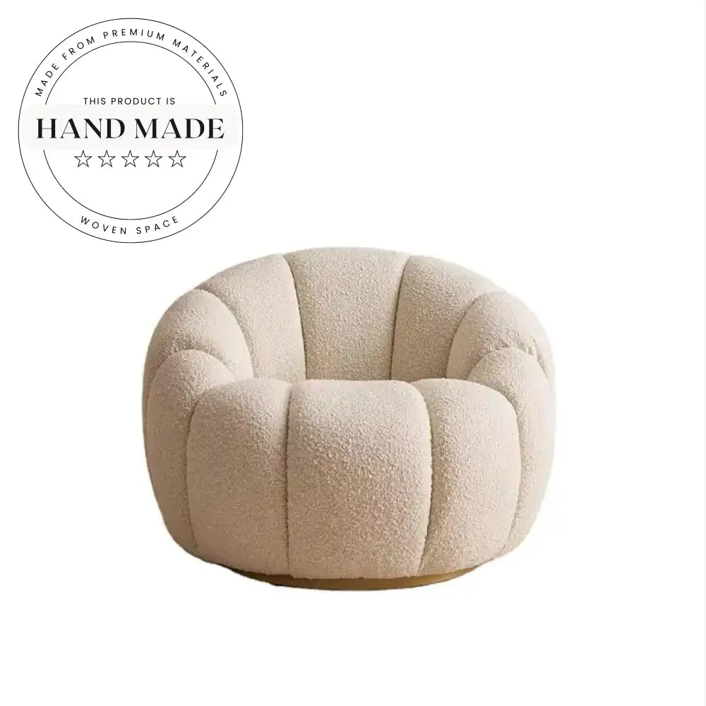 Comfortable Ivory Boucle Swivel Accent Lounge Chair