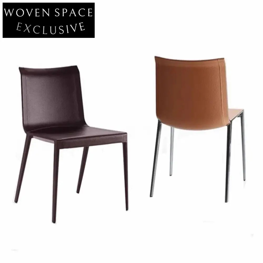 Comfortable Saddle Leather Dining Chair with Sturdy Metal Legs, Modern Seating