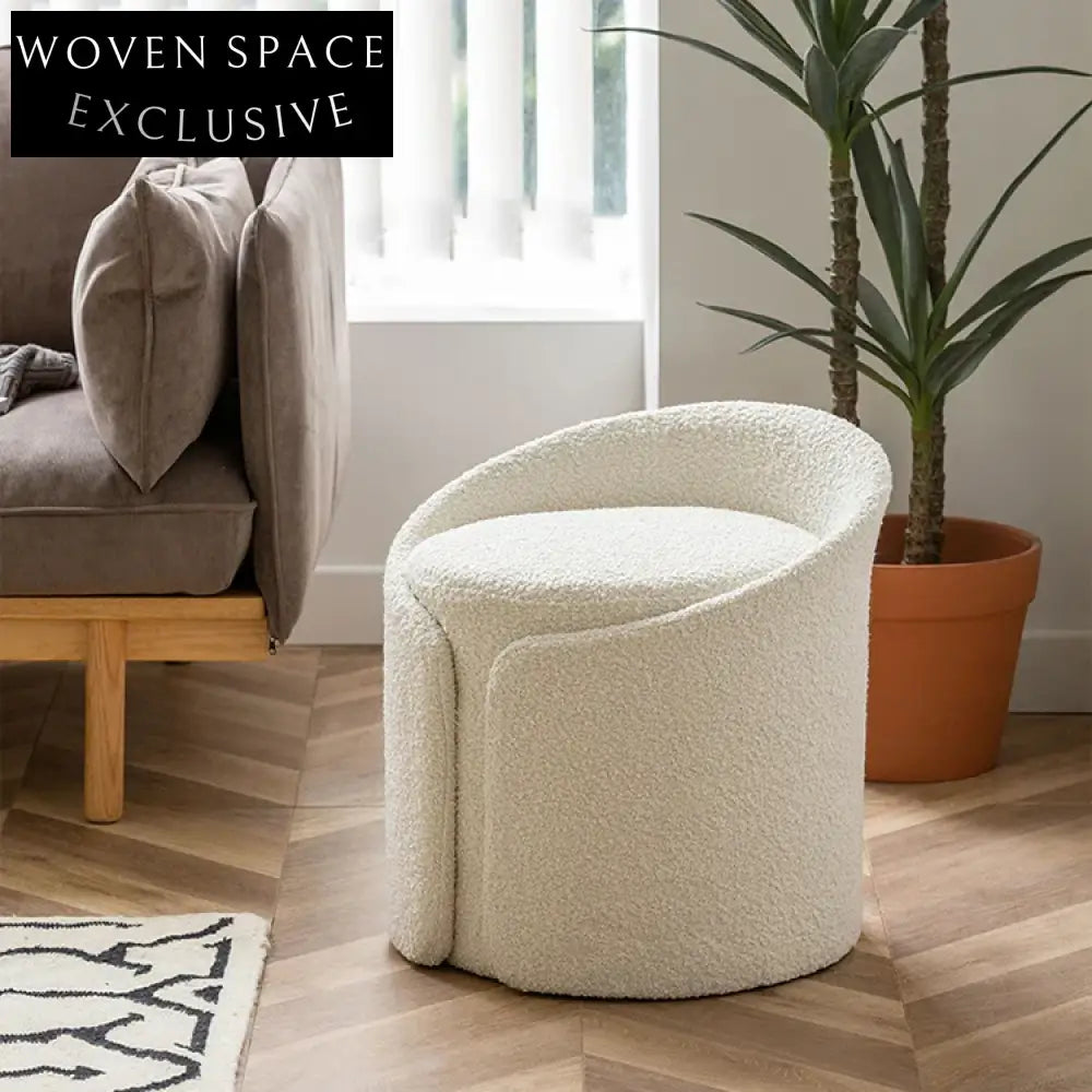 Comfortable Upholstered Round Ottoman Stool with Cozy Low Backrest for Lounging