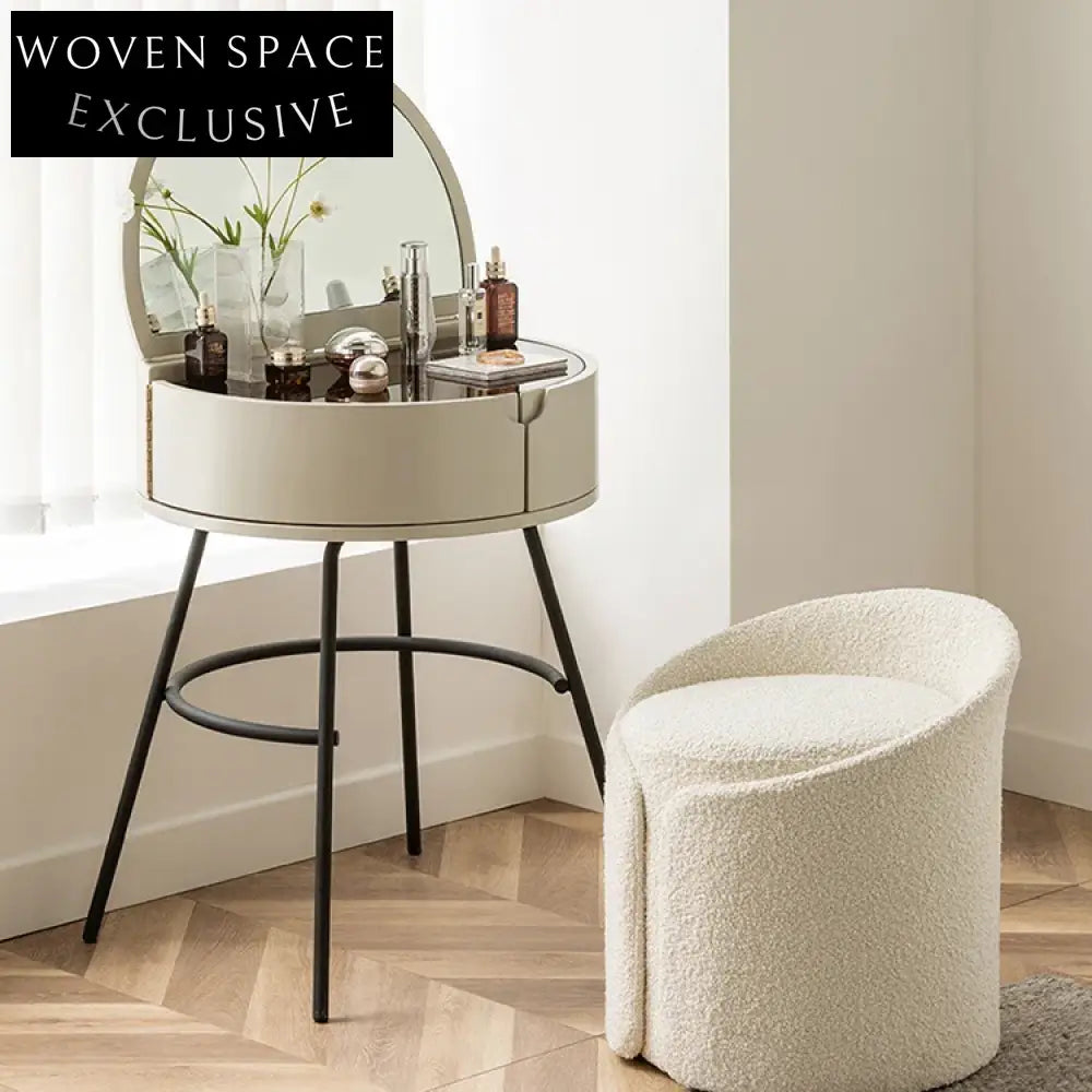 Comfortable Upholstered Round Ottoman Stool with Cozy Low Backrest for Lounging