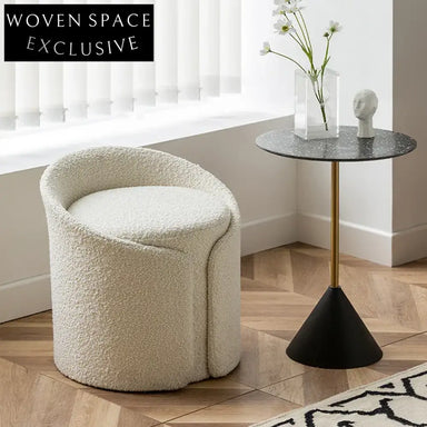 Comfortable Upholstered Round Ottoman Stool with Cozy Low Backrest for Lounging