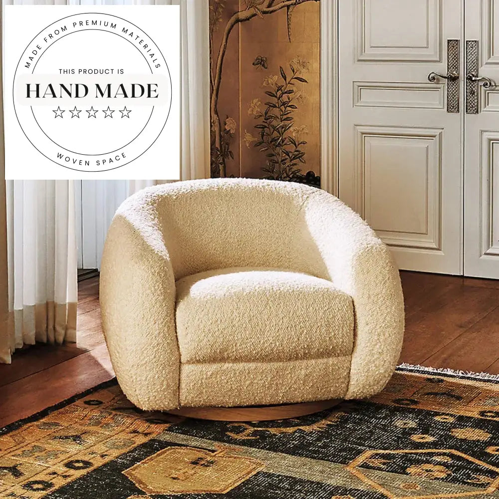 Comfortable White Fabric Swivel Accent Living Room Chair