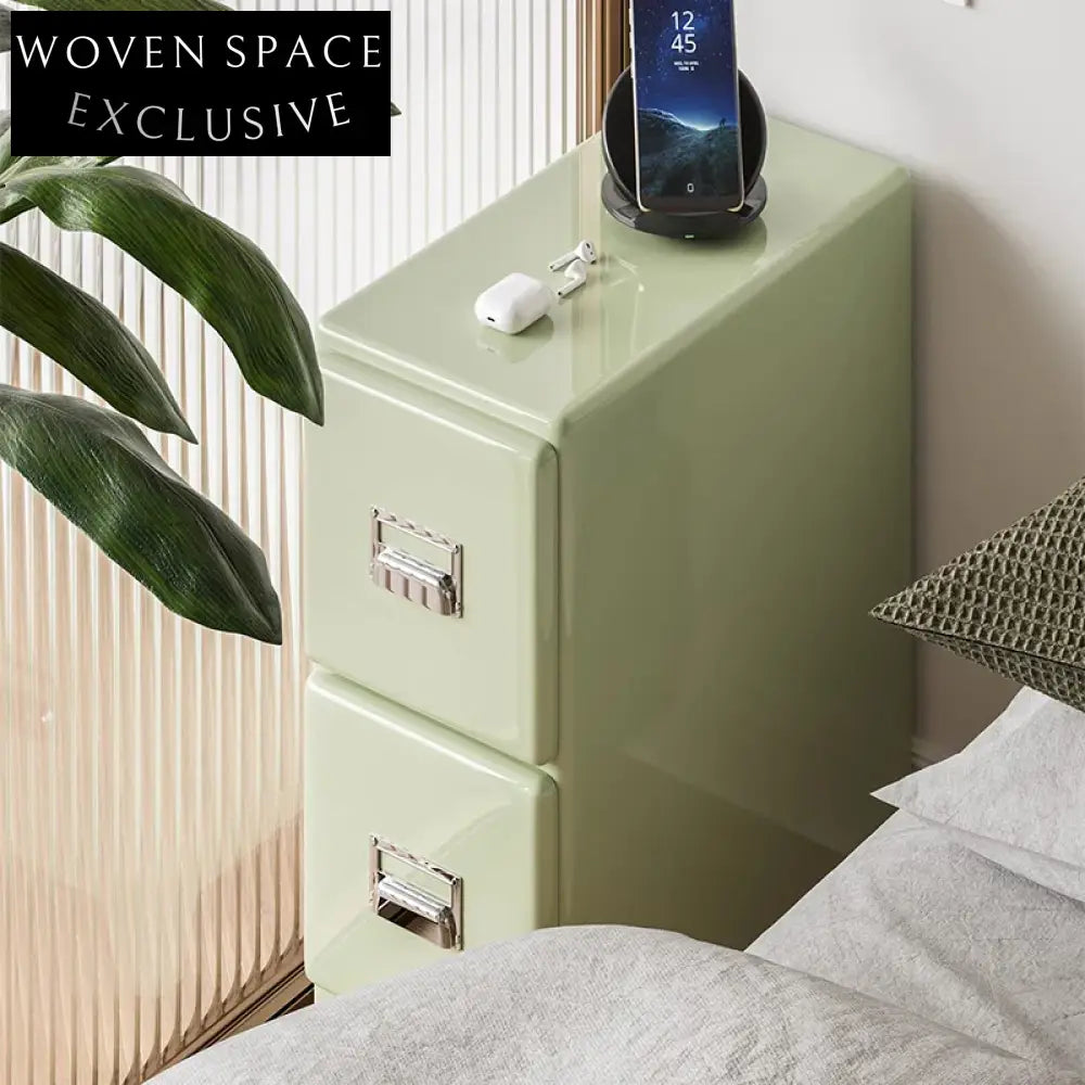 Contemporary 2-Drawer Wood Cabinet, Narrow Sofa Side Design, Green Side Table