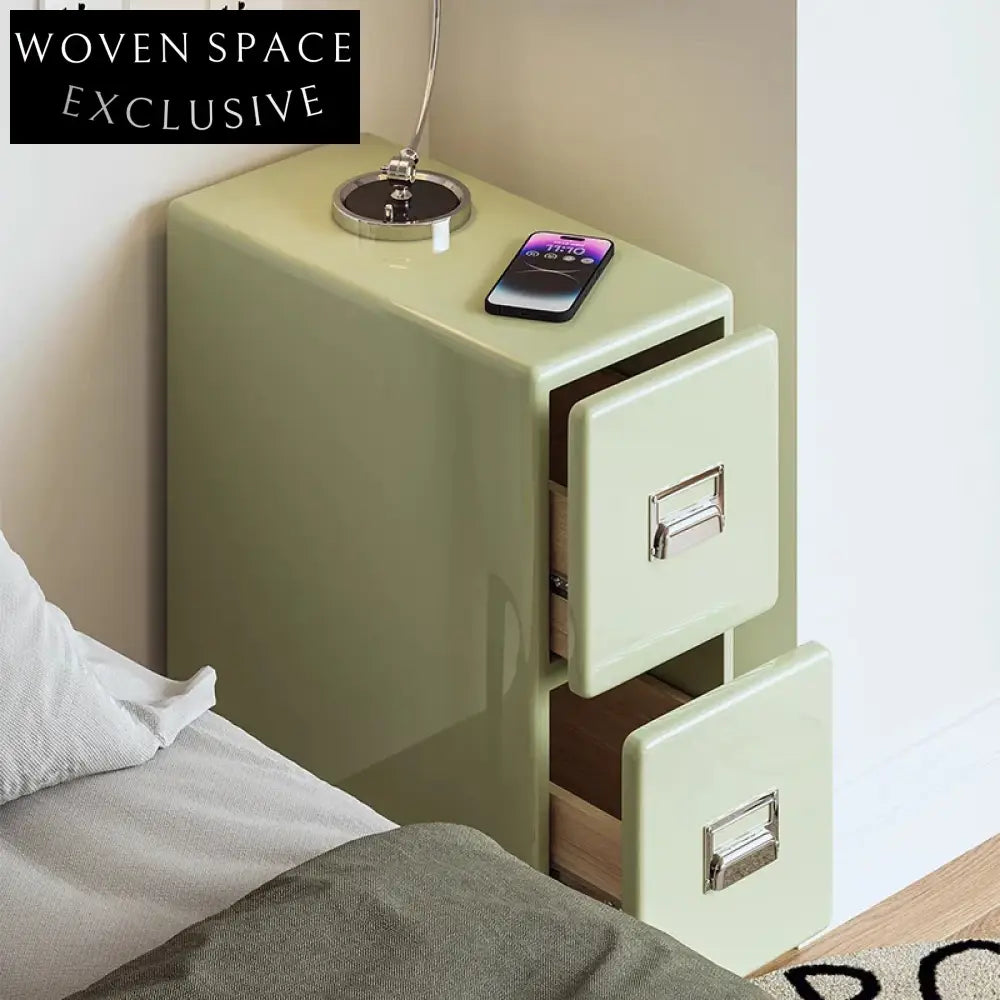 Contemporary 2-Drawer Wood Cabinet, Narrow Sofa Side Design, Green Side Table
