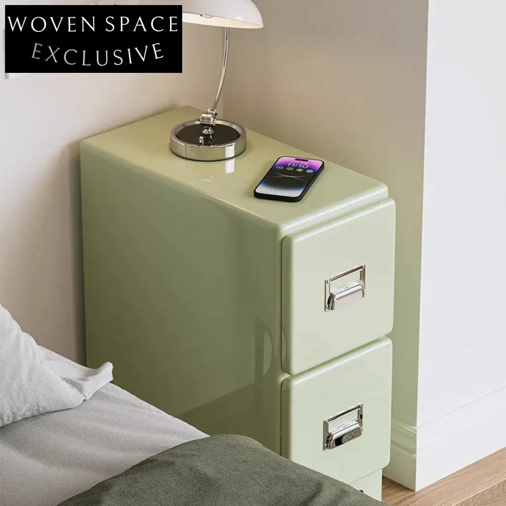 Contemporary 2-Drawer Wood Cabinet, Narrow Sofa Side Design, Green Side Table