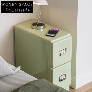 Contemporary 2-Drawer Wood Cabinet, Narrow Sofa Side Design, Green Side Table