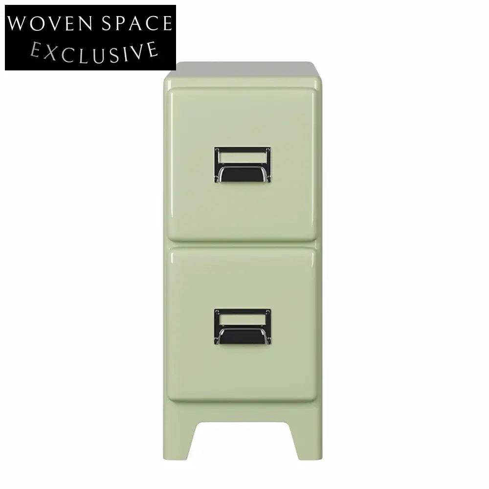 Contemporary 2-Drawer Wood Cabinet, Narrow Sofa Side Design, Green Side Table