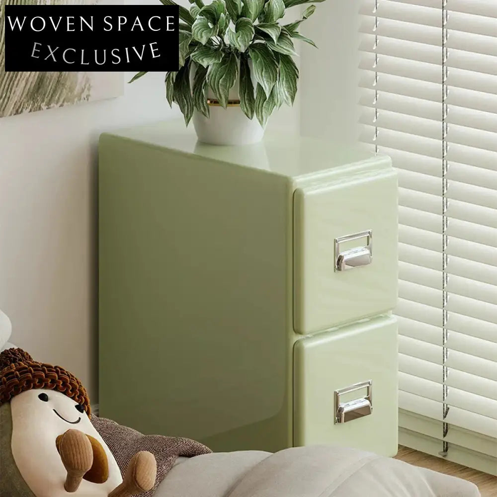 Contemporary 2-Drawer Wood Cabinet, Narrow Sofa Side Design, Green Side Table