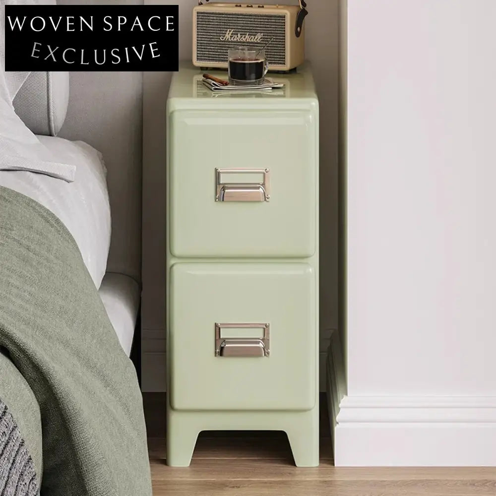 Contemporary 2-Drawer Wood Cabinet, Narrow Sofa Side Design, Green Side Table