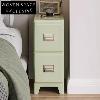 Contemporary 2-Drawer Wood Cabinet, Narrow Sofa Side Design, Green Side Table