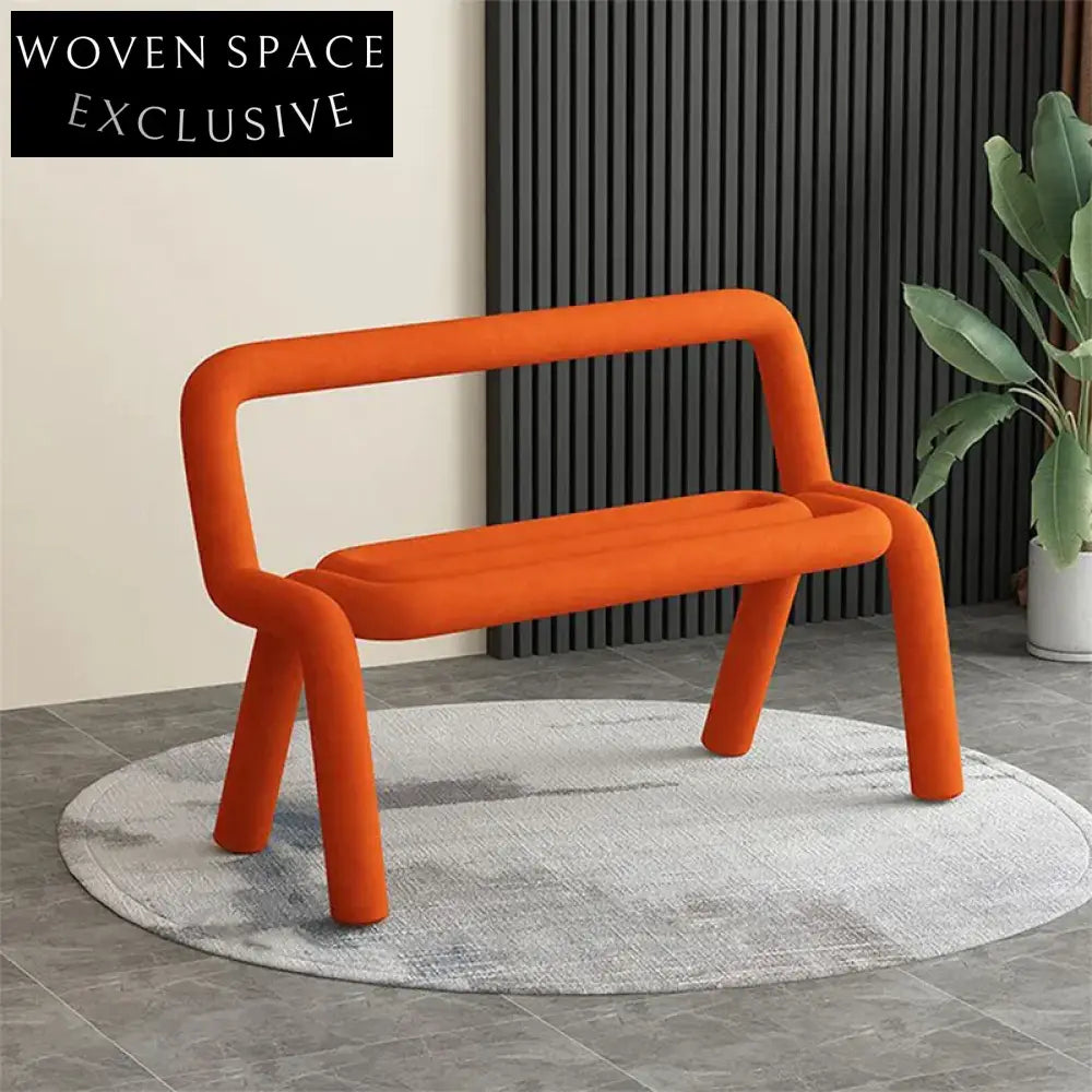 Contemporary 2-Seater Blue Fabric Sofa with Metal Frame Back Support