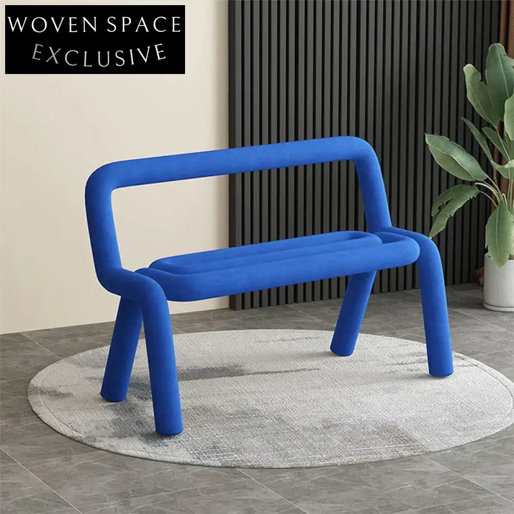 Contemporary 2-Seater Blue Fabric Sofa with Metal Frame Back Support