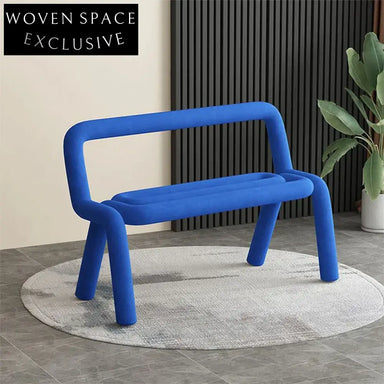 Contemporary 2-Seater Blue Fabric Sofa with Metal Frame Back Support