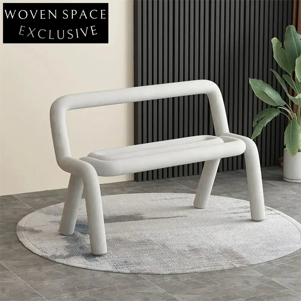 Contemporary 2-Seater Blue Fabric Sofa with Metal Frame Back Support